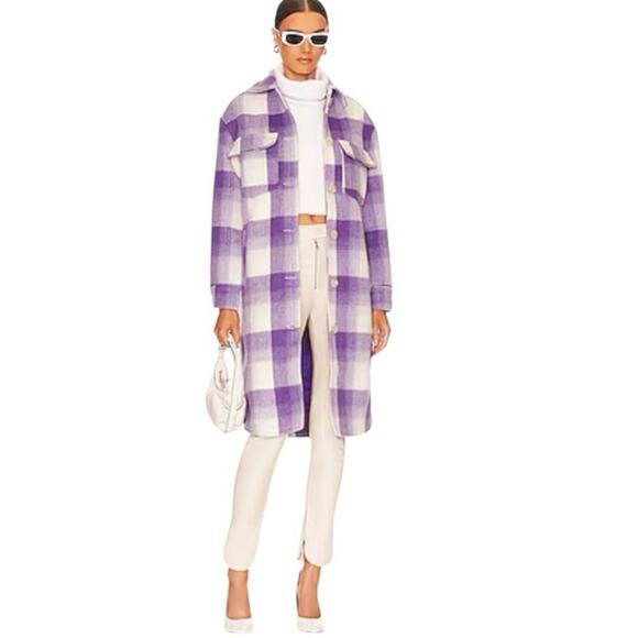Apparis Purple Plaid Shacket Coat Large - Picture 1 of 12